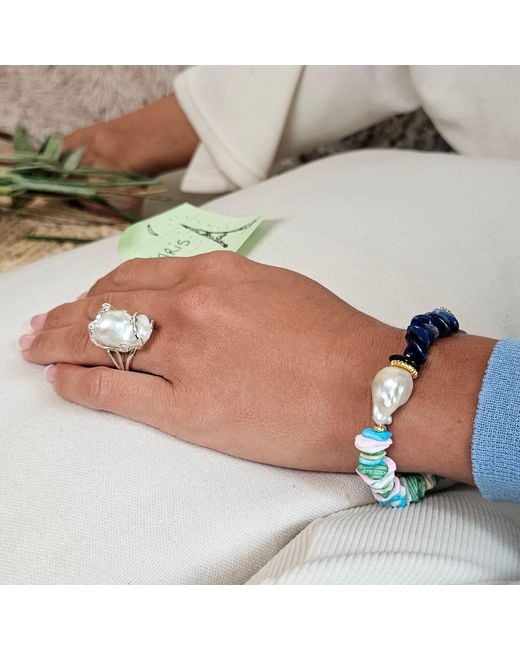 Farra Metallic Baroque Pearl Adjustable Ring