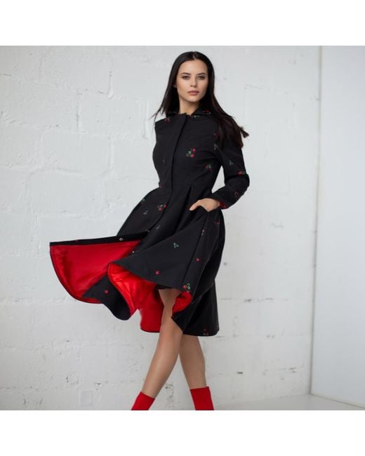 RainSisters Black Waterproof Coat With Strawberry Print: Wild Strawberry