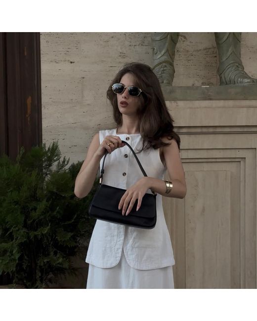 Time Resistance Black Leather Baguette Handbag For