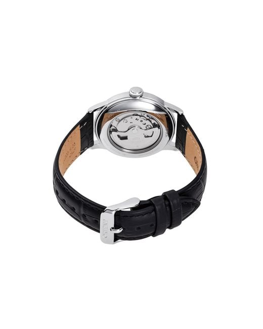 ORIENT WATCHES Black Orient Bambino Dial Steel Case Leather Strap Dress Watch for men