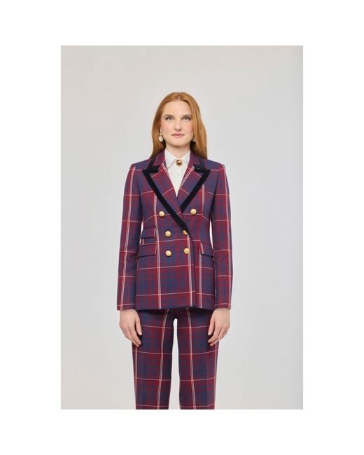 The Extreme Collection Purple Checked Blazer With Velvet Lapel Anderson