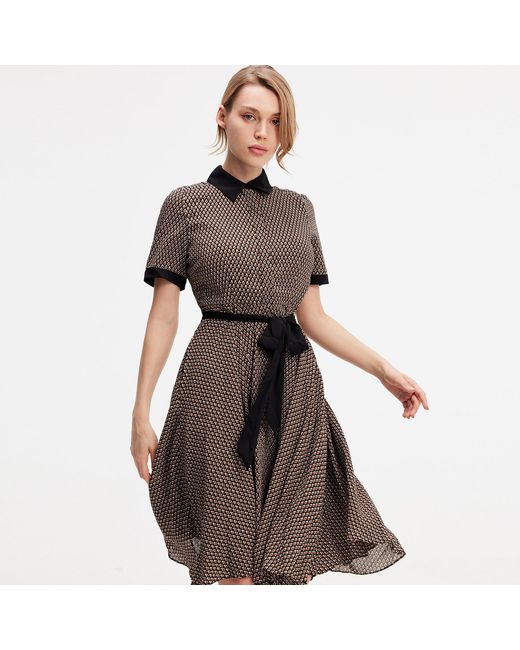 Smart and Joy Brown Printed Shirt Dress Print And Contrasting Collar
