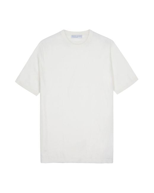Paul James Knitwear White Superfine Merino Wool Illario Knitted T-Shirt for men