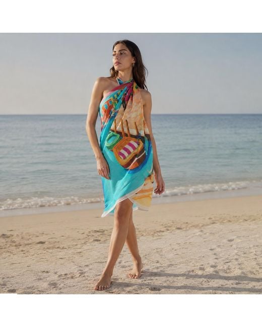 DHARA SHETH DUBAI Blue Mediterranean Escape Resort Halter-Style Cotton Sarong