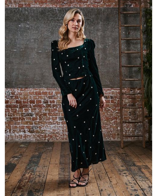Rose & Nancy Black Mila Velvet Embroidered Top