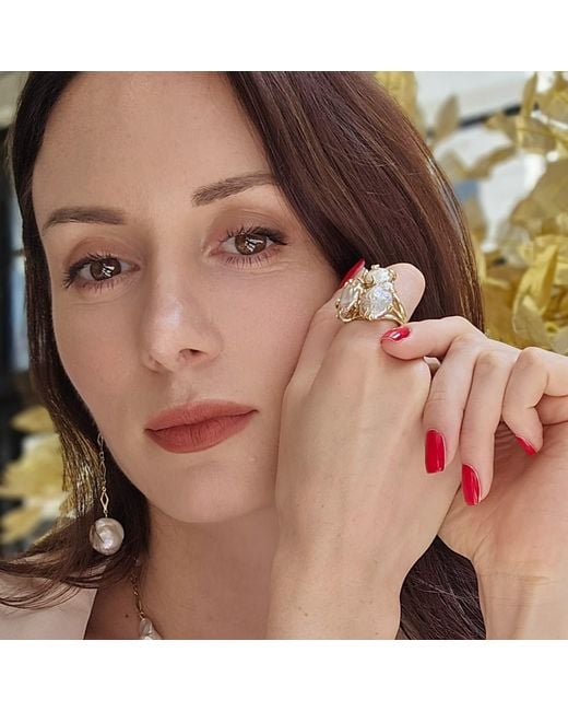 Farra Metallic Freshwater Pearls Statement Adjustable Ring