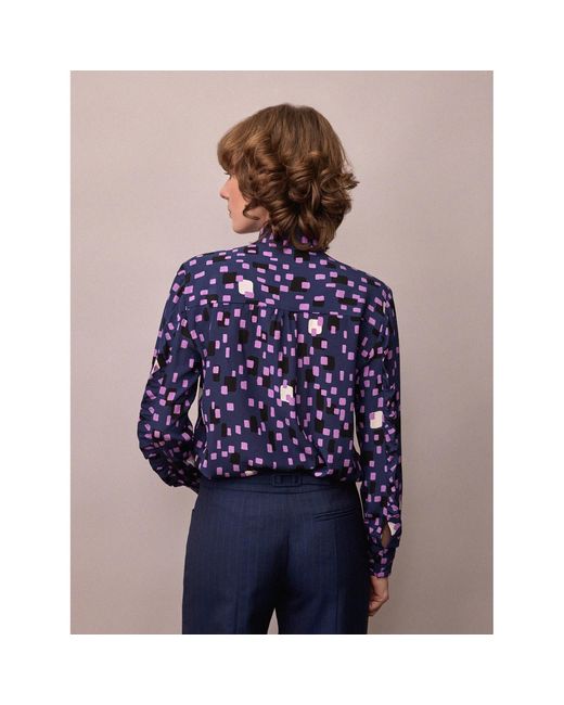 Amanda Thompson Couture Blue Frankie Shirt Abstract Print Silk