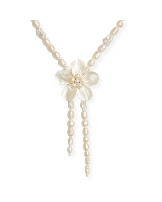 Martina Rozenberg Smira Jewelry Metallic Flower Pearl Necklace