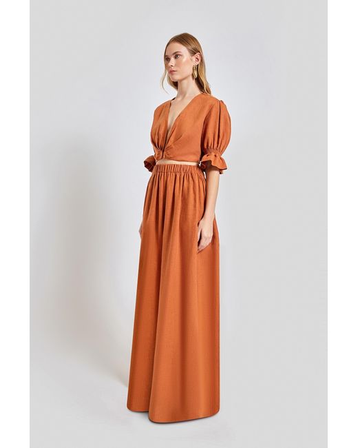 Lilamie Orange Marrakesh Puff Sleeve Summer Crop Top