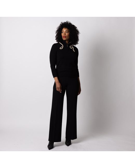 House of Laines London Black Laines Couture Quarter Zip Jumper With Embellished Crystal & Pearl Snake