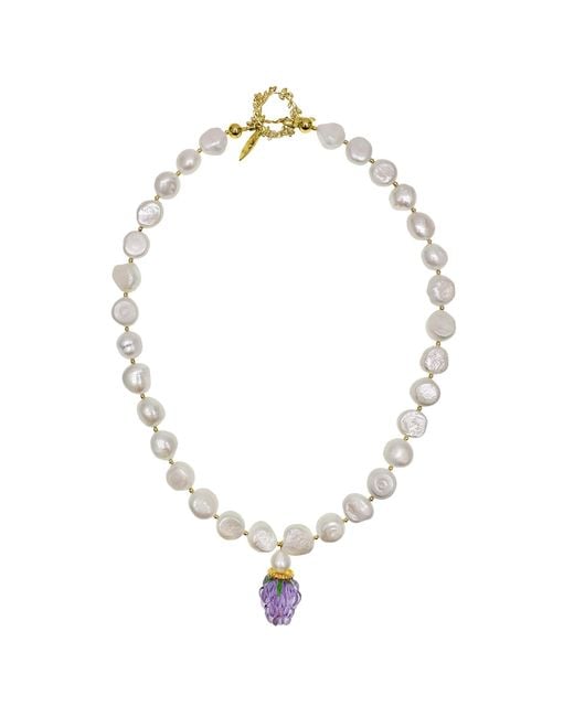 Farra Metallic Irregular Freshwater Pearls With Raspberry Pendant Necklace