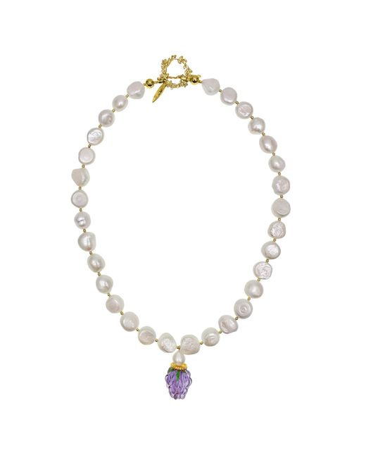 Farra Metallic Irregular Freshwater Pearls With Purple Raspberry Pendant Necklace