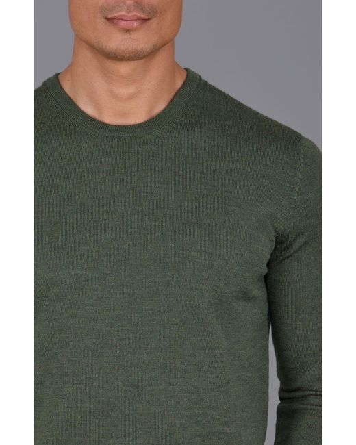 Paul James Knitwear Green Extra Fine Merino Wool Callington Crew Neck Jumper for men