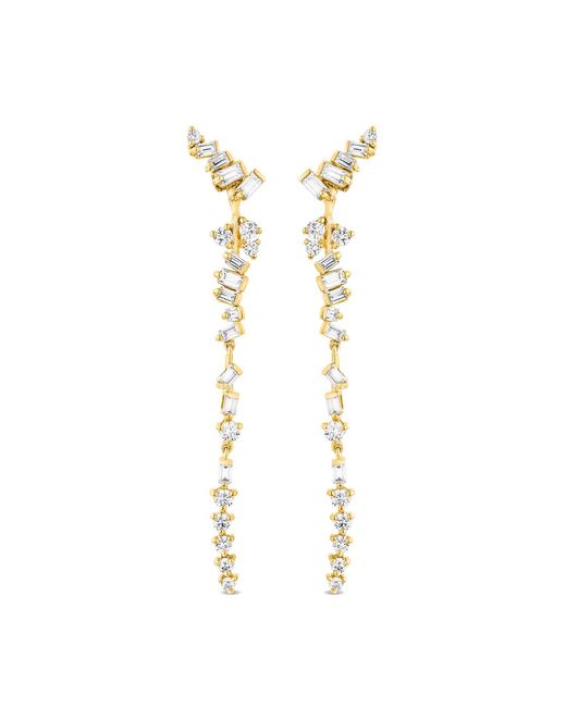 SALLY SKOUFIS Metallic Baguette Drop Earrings With Made Cz Diamond Stimulant