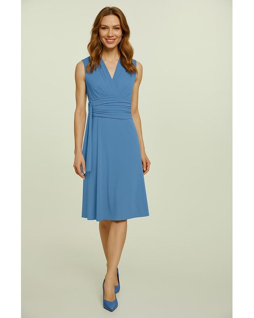 Conquista Blue Dusty Light Sleeveless Jersey Dress With Waist Tie