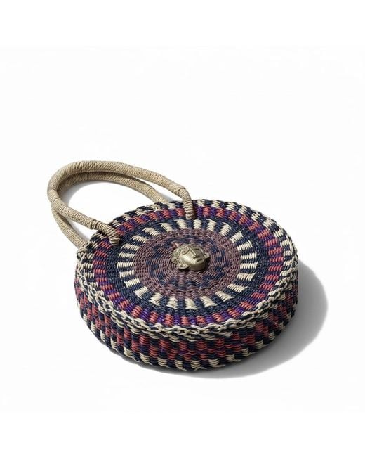 Sokona Blue Esengo Round Handwoven Bag Earth Multicolour