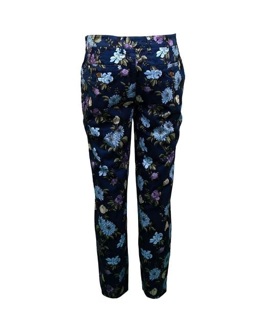Lords of Harlech Blue Soft Stretch Floral Printed Chinos for men