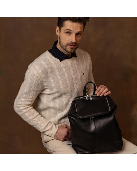 Time Resistance Black Leather Backpack For