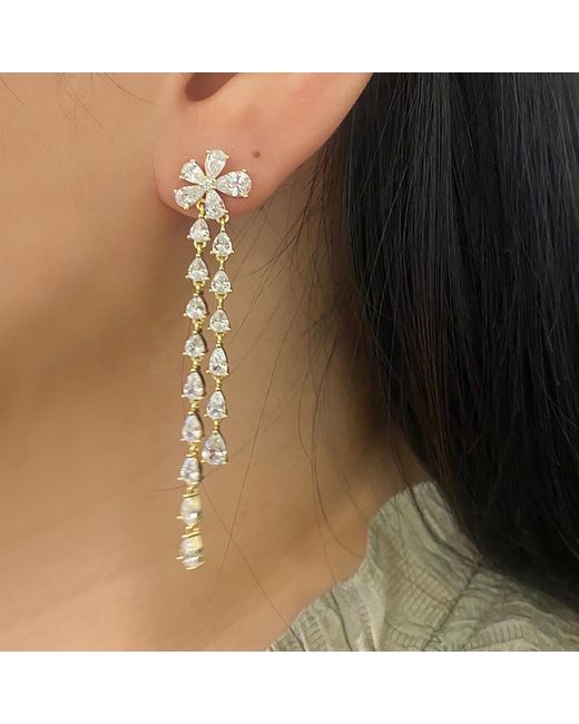 VicStoneNYC Fine Jewelry Green Elegant Vermeil Flower Dangle Earrings – Long Drop Jewelry For