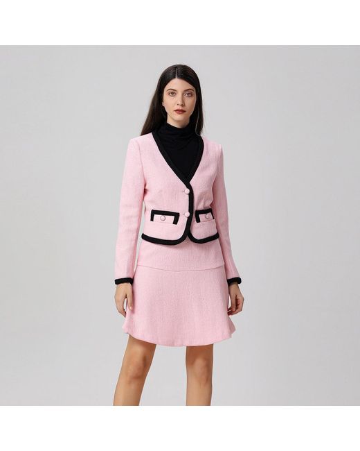 Smart and Joy Pink Contrasting Bias Short Jacket