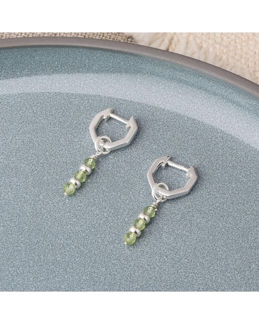 Nellou Jewellery Metallic Linear Huggie Birthstone Earrings August Sterling