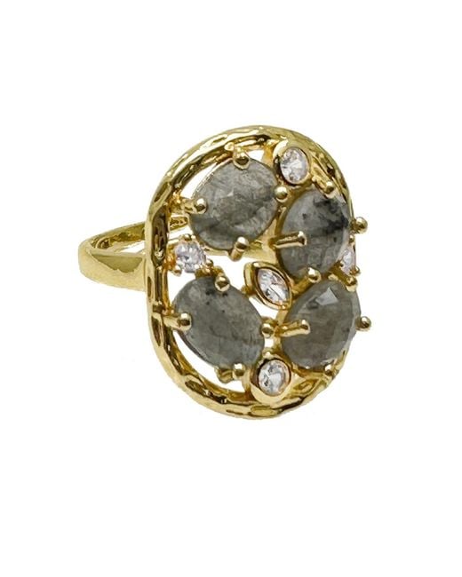 Farra Metallic Labradorite Stones Statement Ring