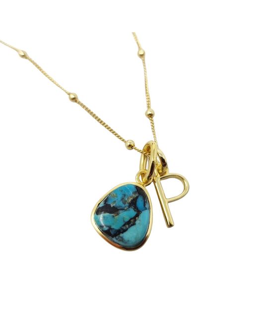 Harfi Blue Vermeil Plated December Birthstone Initial Pendant Charm Necklace