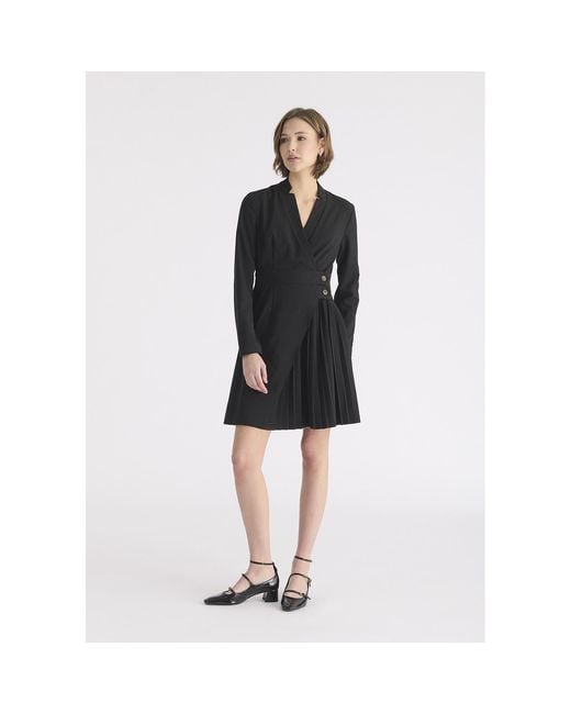 Paisie Black Tailored Blazer Dress With Pleated Skirt