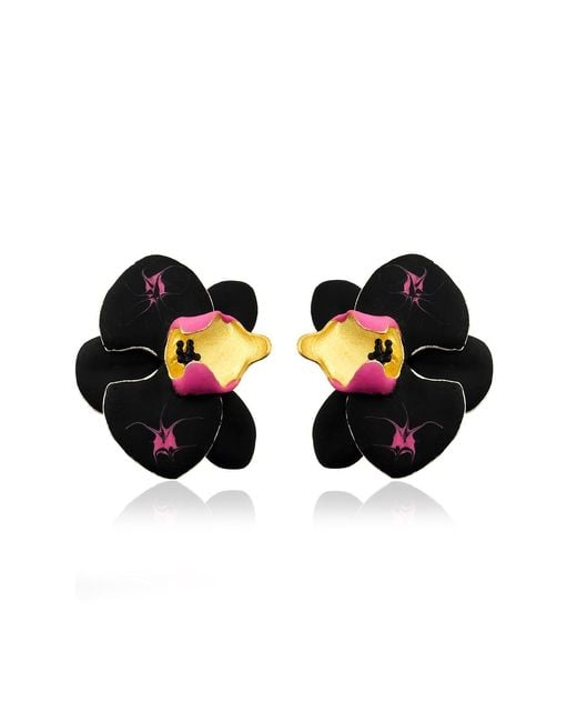 Milou Jewelry Black Fuchsia Orchid Flower Earrings