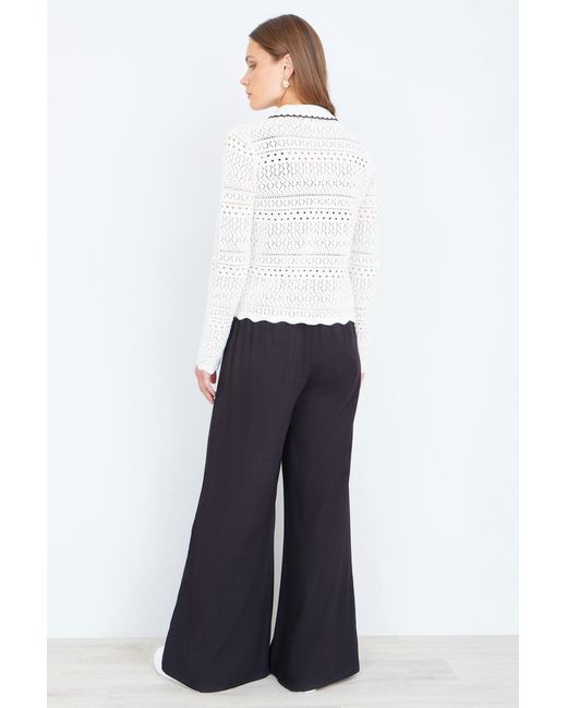 Yumi' White Ivory Crochet Knitted Cardigan With Peter Pan Collar
