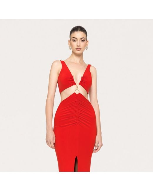 Nissa Red Cut-Out Jersey Midi Dress