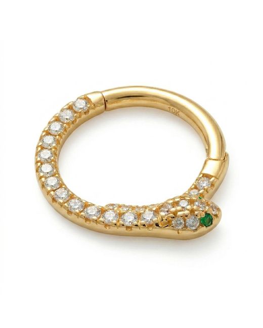 Zahav Jewelry Metallic 10K Solid Snake Cz Pave Clicker Hoop