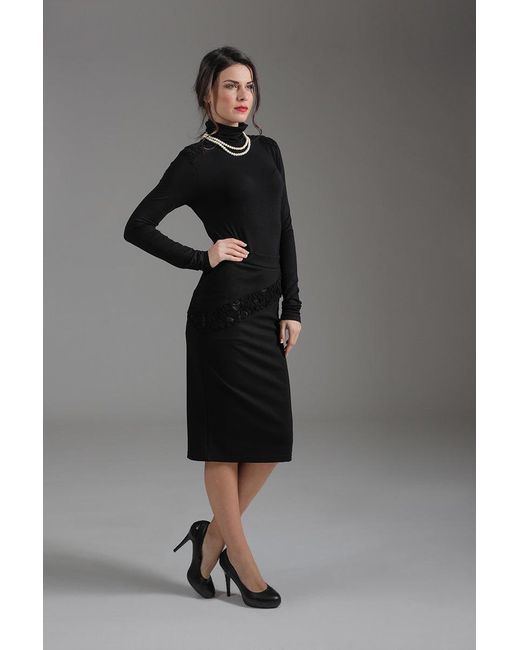Conquista Black Pencil Skirt With Burn Out Detail