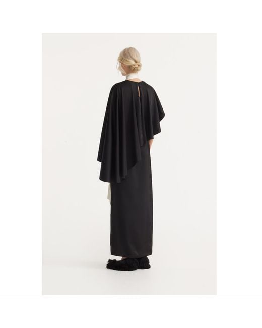 Julia Allert Black Structured Satin Cape Dress With Contrast Scarf