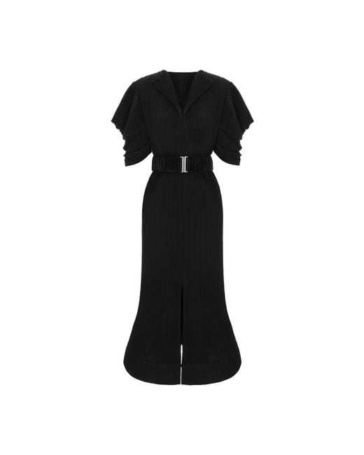 Silvia Serban Black V Neckline Pleated Crepe Dress