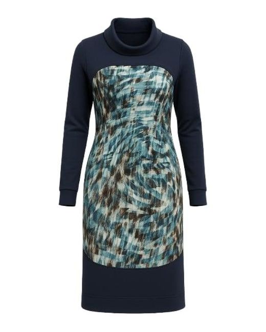 Conquista Blue Abstract Print Viscose Jersey Long Sleeve Dress