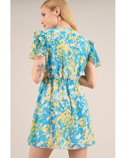 blonde gone rogue Blue Wildflower Surplice Day Dress, Upcycled Polyester