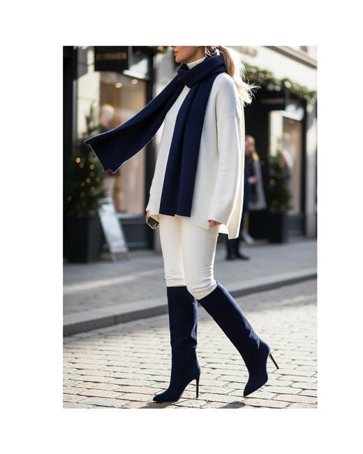 Beautiisoles by Robyn Shreiber Made in Italy Blue Yara Suede Comfortable Knee-High Evening Stiletto Boot