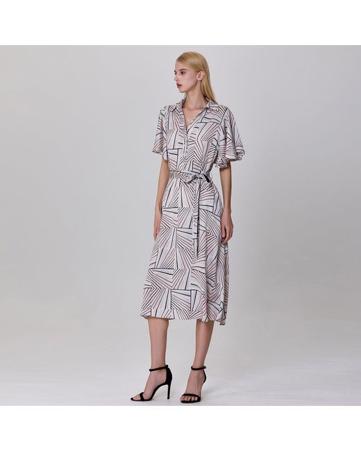 Smart and Joy Gray Neutrals Geometrical Print Shirt-Dress