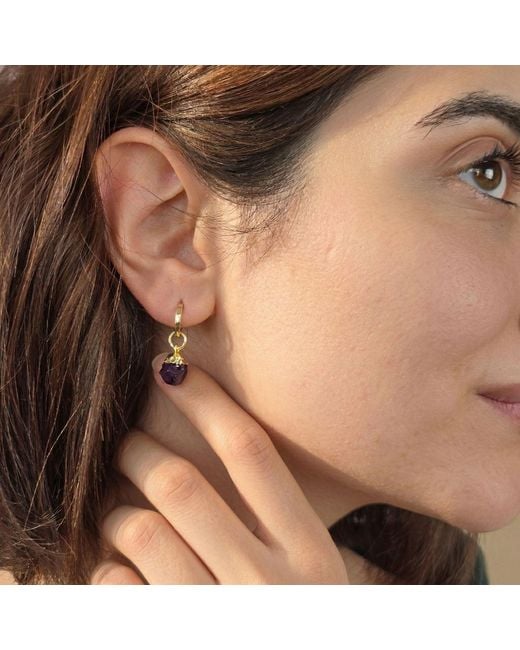 Harfi Metallic Raw Amethyst February Birthstone Plated Huggies