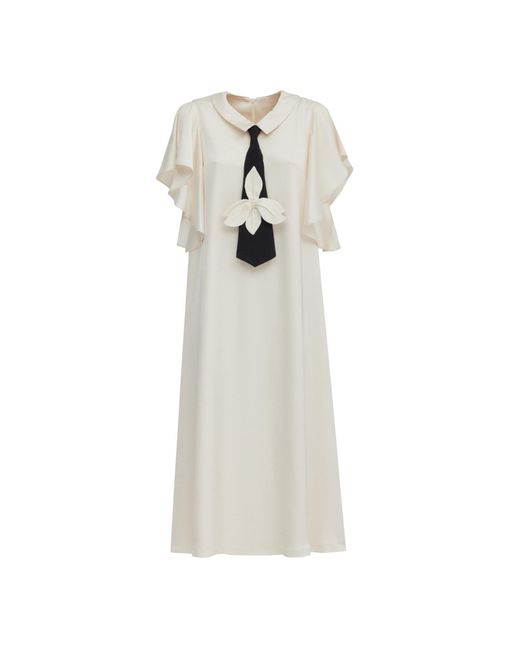 Julia Allert White Neutrals Double-Layer Satin Midi Dress With Tie Detail – Ivory