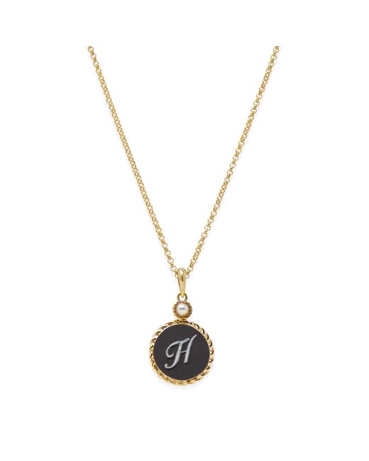 Vintouch Italy Metallic Gold Vermeil Black Cameo Initial Necklace