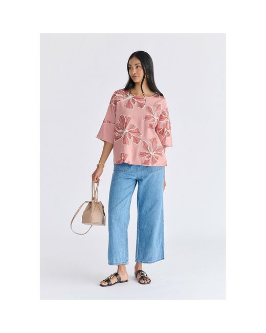 Paisie Pink Floral Embroidered Relax Fit Top