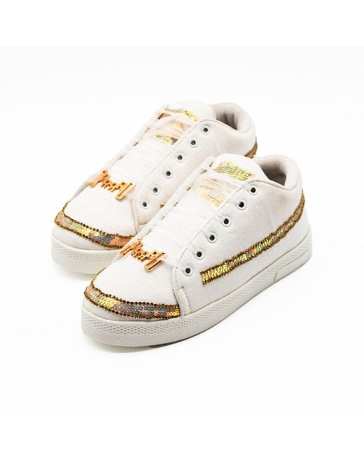 Rettrose White Ramona Luxury Canvas Handmade Embellished Tennis Shoe