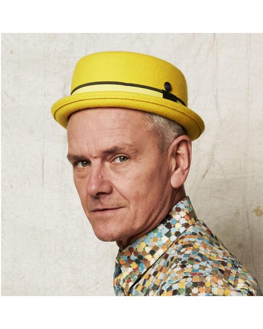 Dasmarca Hats Yellow Leo Citrine Felt Skimpy Brim Short Brim Rude Boy Mod Style Porkpie Hat for men