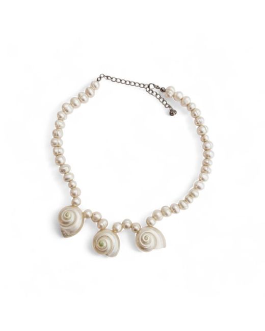 Martina Rozenberg Smira Jewelry Metallic Neutrals Shell Pearl Necklace