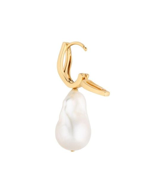 Lulu B London Metallic Baroque Pearl Wave Hoop Earrings