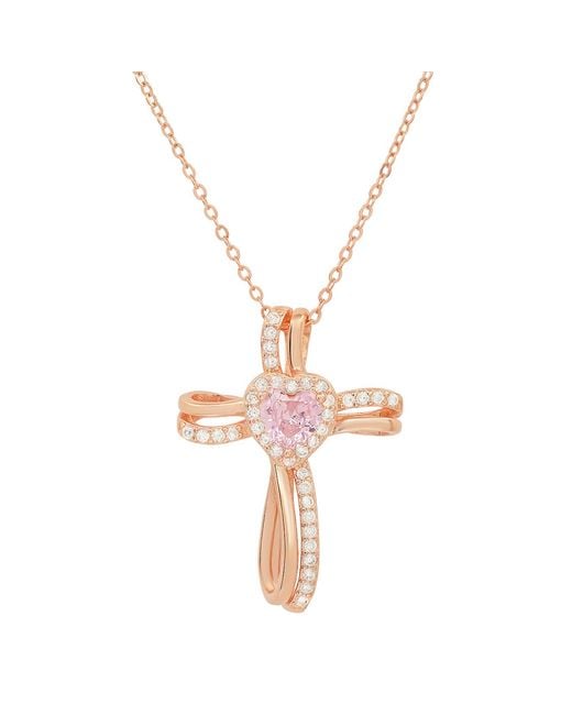 Kylie Harper Metallic Heart-Cut Diamond Cz Cross Pendant