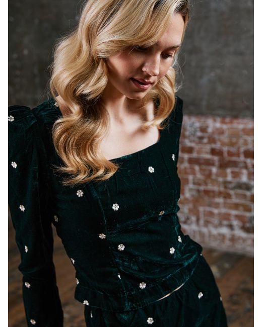 Rose & Nancy Black Mila Velvet Embroidered Top