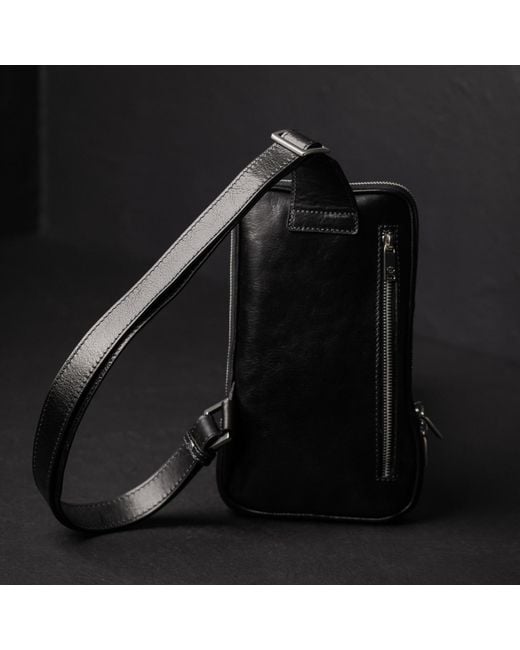 Time Resistance Black Leather Sling Bag Chest Bag for men